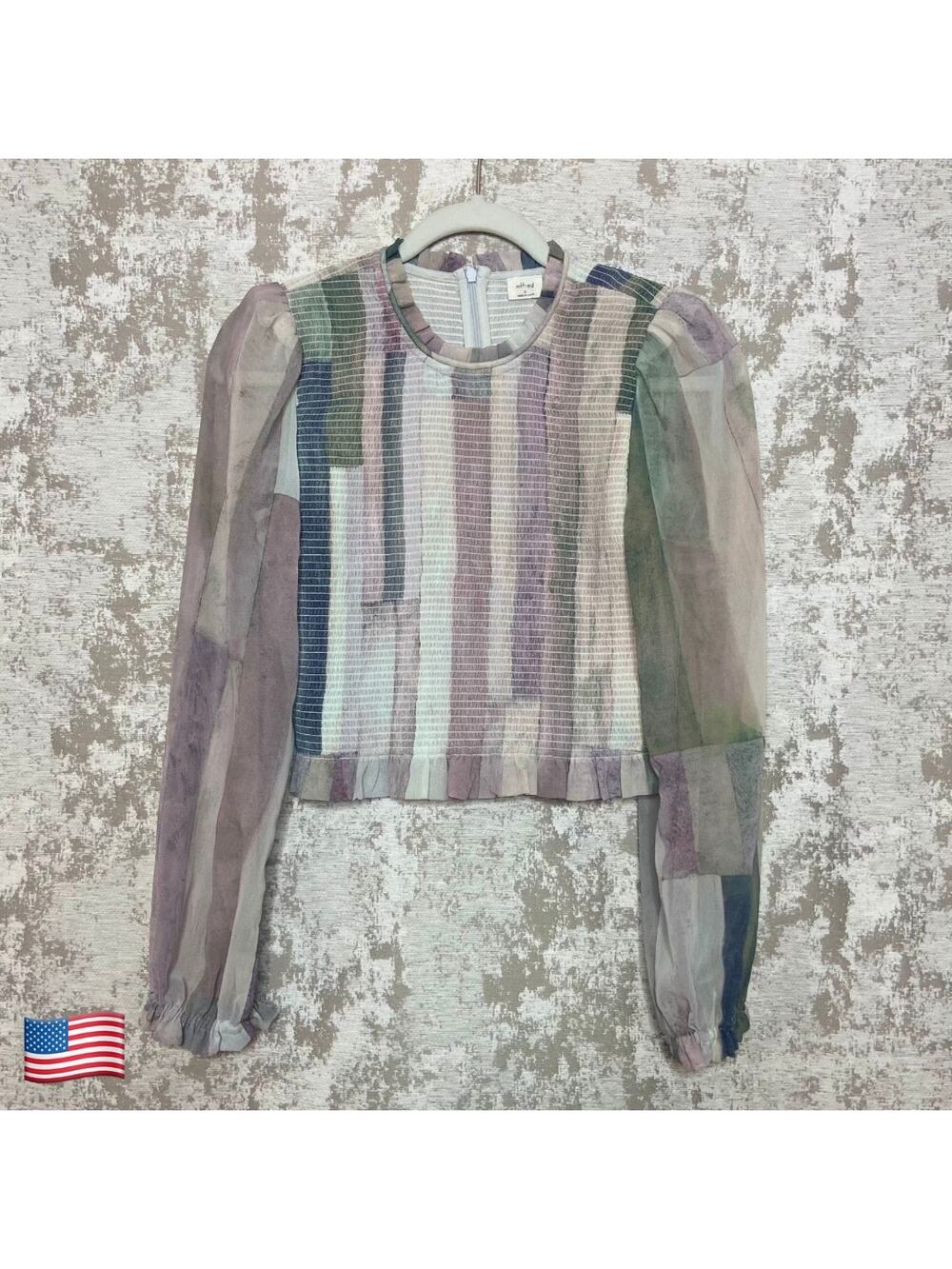 Wilfred Tempest Smocked Crop Blouse in Watercolor Stripes